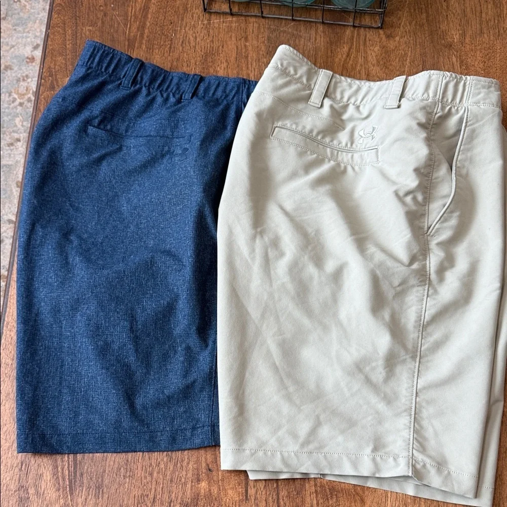 Bundle Under Armour Men's 2 pair Flat Front Shorts - Navy and Khaki